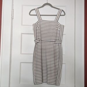 Banana Republic Blue and White Sheath Dress Sleeveless Square Neck